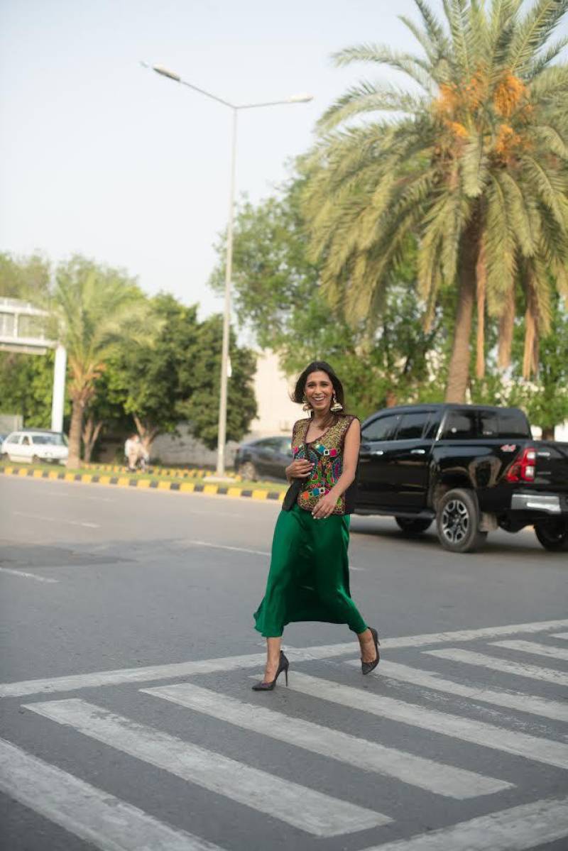 Pakistani girl in White and green dress