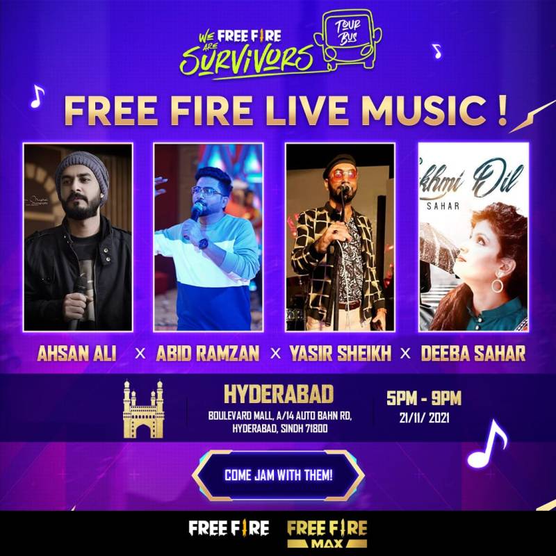 HYDERABAD: FREE FIRE LIVE MUSIC FESTIVAL FEATURES AHSAN ALI X ABID RAMZAN X YASIR SHEIKH X DEEBA SAHAR