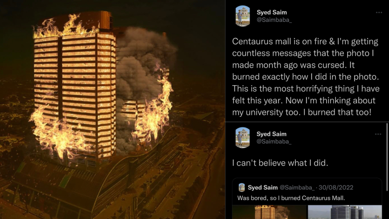 Was the fire breakout at centaurus predicted by a pakistani artist?