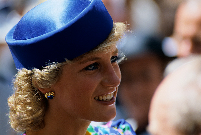 31 Jan 1988, Sydney, Australia --- Princess Diana wears a blue pillbox hat and heart-shaped earrings to a church service at St. Andrew's Cathedral in Sydney. --- Image by © Tim Graham/CORBIS