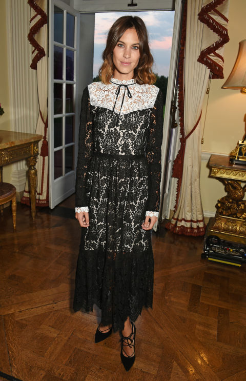 point 2 victorian-lace-collar-lace-dress-sheer-skirt-black-and-white-alexa-chung-fall-wedding-party-work-via-getty